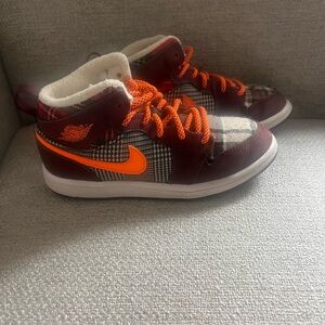 Nike Kids High-Top Air Jordan 1 - Maroon and Orange Plaid